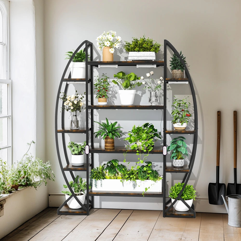 Multilayer Ladder Plant Stand Shelf with Indoor Grow Lights