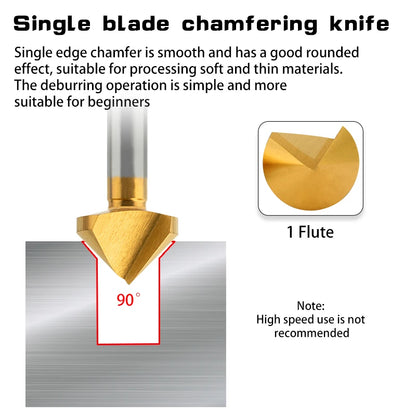 5 Piece 1 Flute Chamfer Drill Bits 35mm HSS