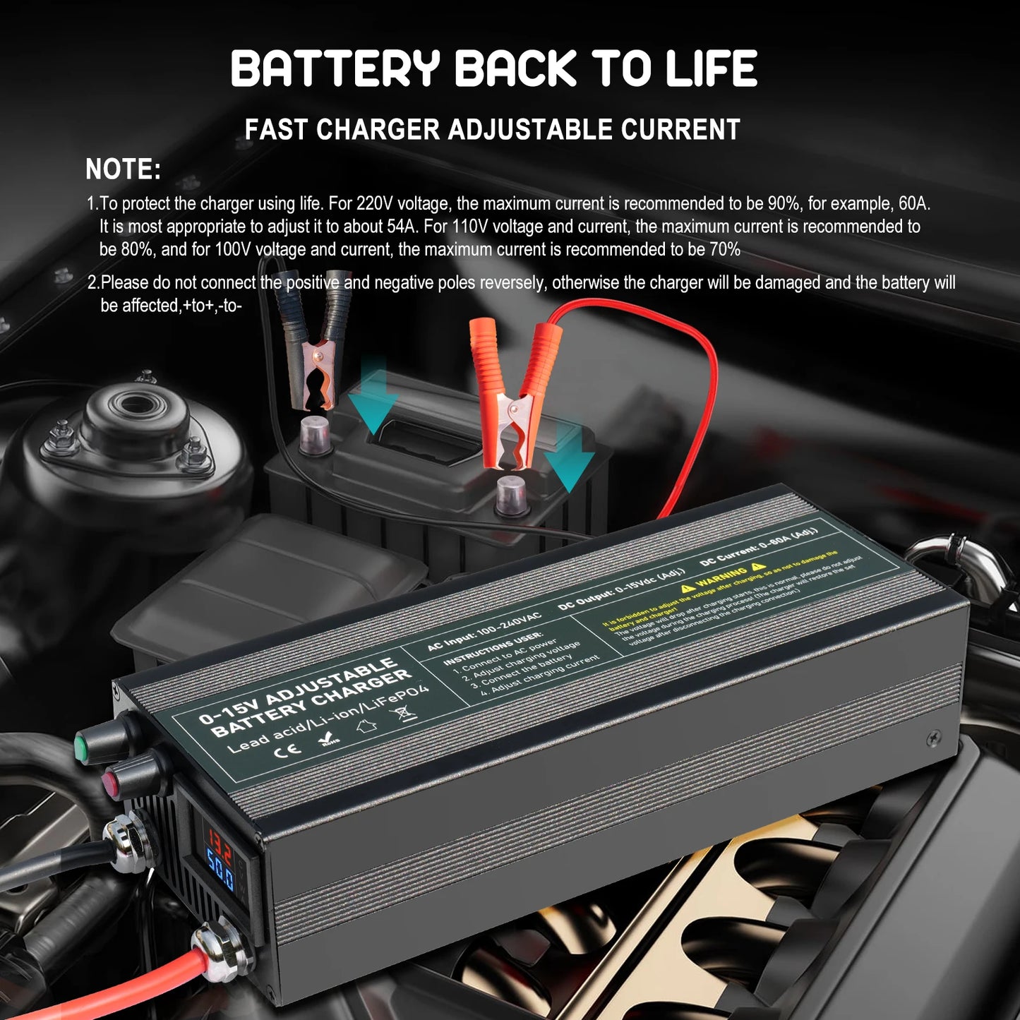 12V 100Ah Solar Charger Adjustable Current Voltage