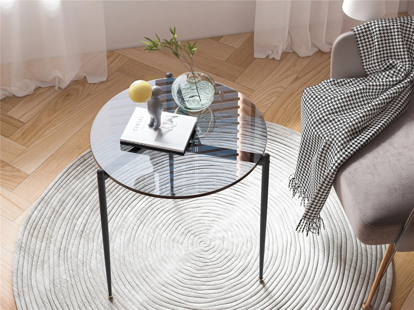Round Tempered Glass Side Table with Sleek Metal Legs