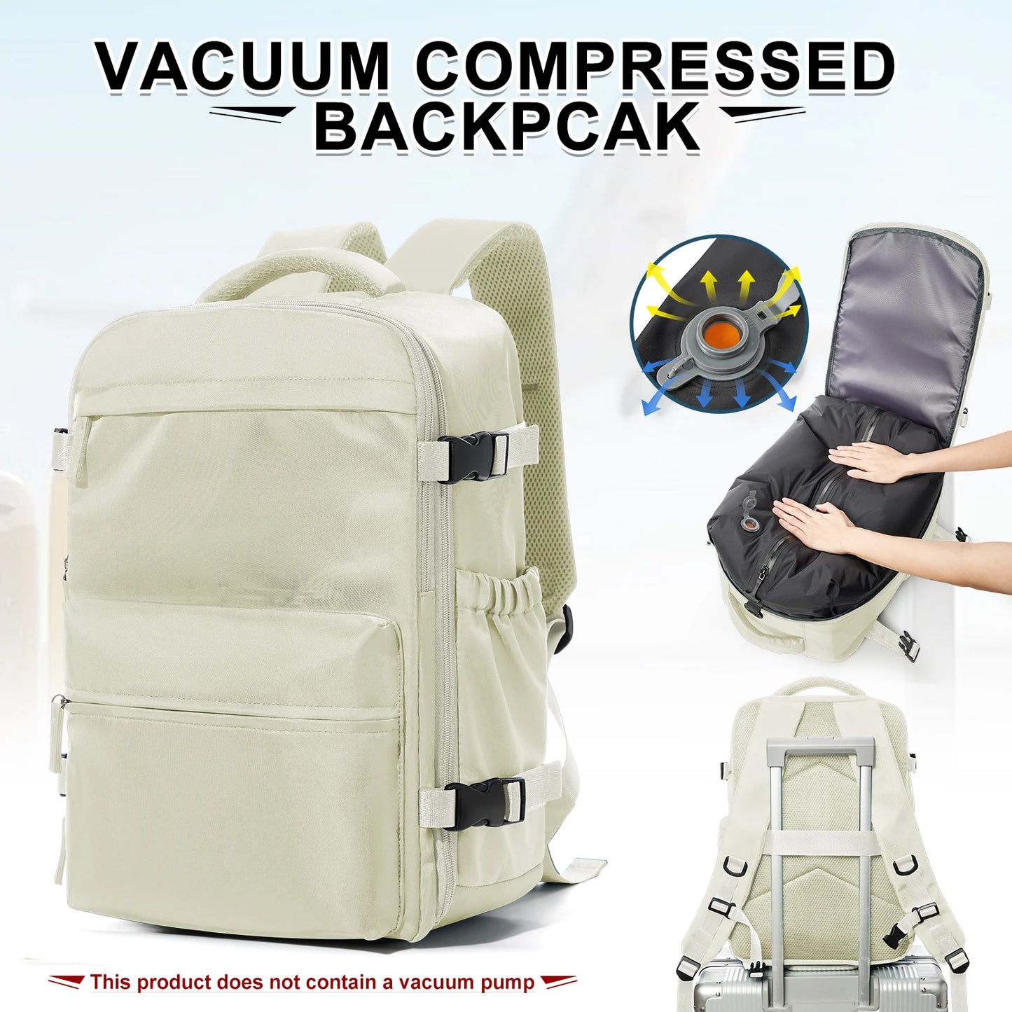 Business Travel Backpack with Compression Storage Beige