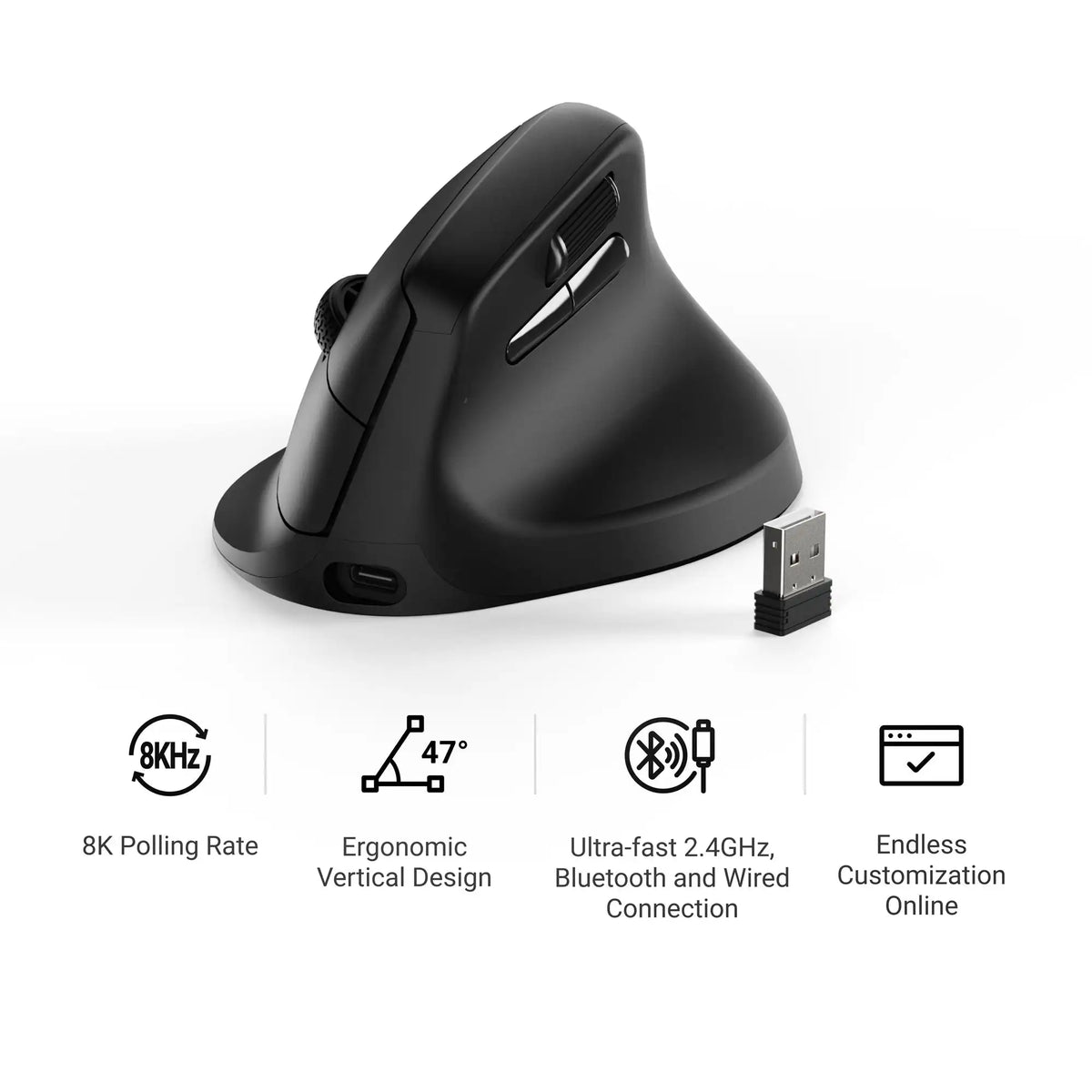 Rechargeable Ergonomic Wireless Mouse with 8K Polling Rate