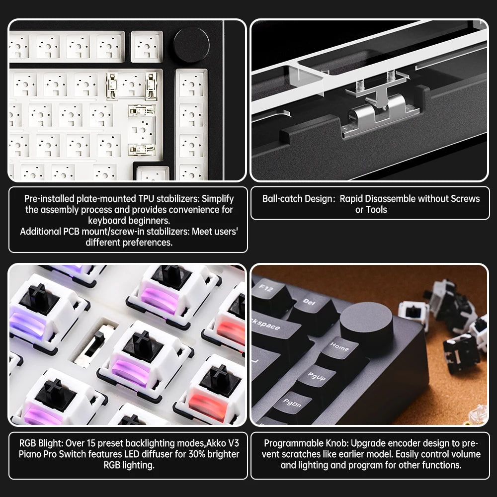 Modular 75% Keyboard RGB Hot Swap Black Kit