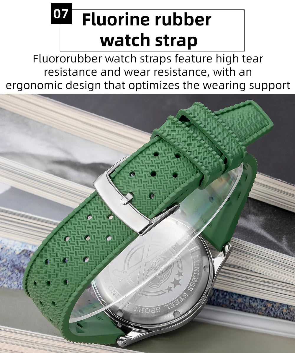 38mm Chronograph Quartz Watch 100m Waterproof Luminous Green