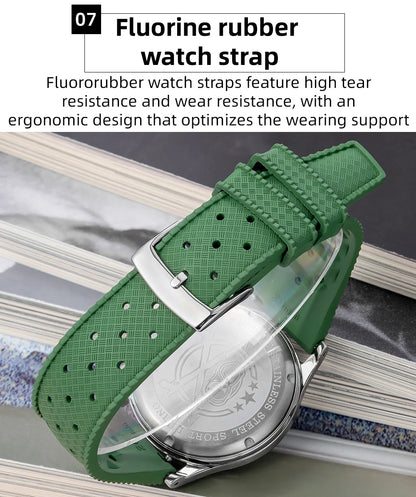 38mm Chronograph Quartz Watch 100m Waterproof Luminous Green