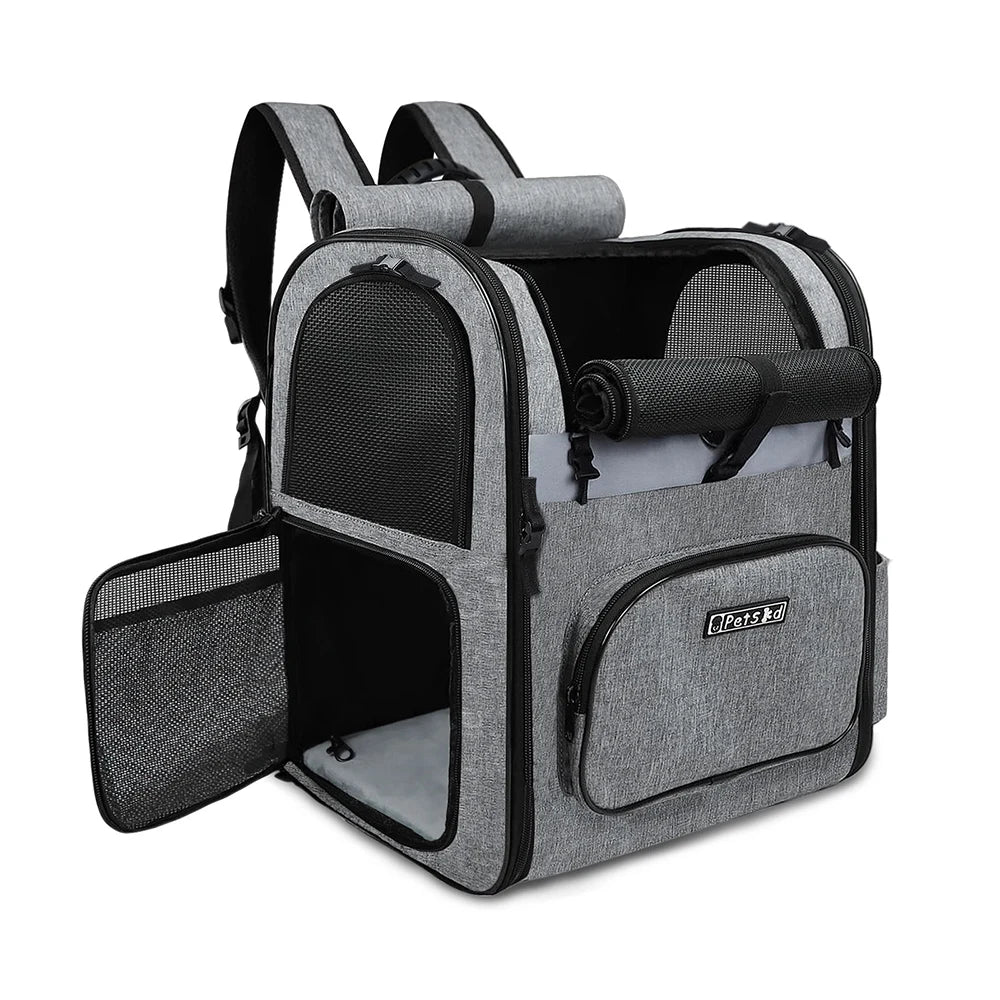 Travel Pet Backpack Breathable Carrier with Sturdy Frame Grey