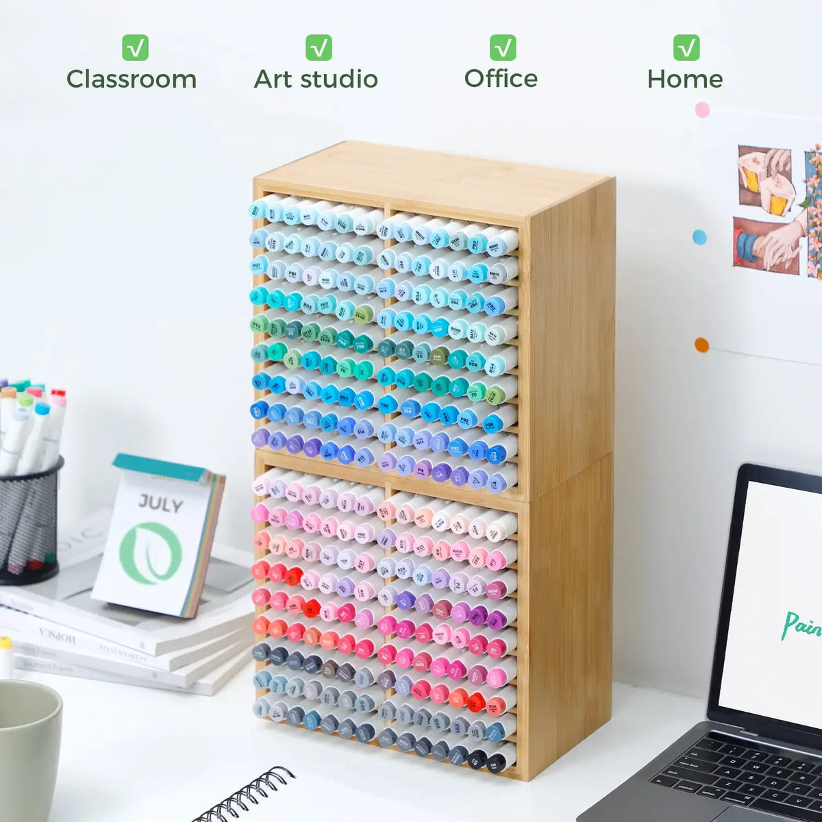 Bamboo Pen and Pencil Organiser for Art Supplies and Stationery