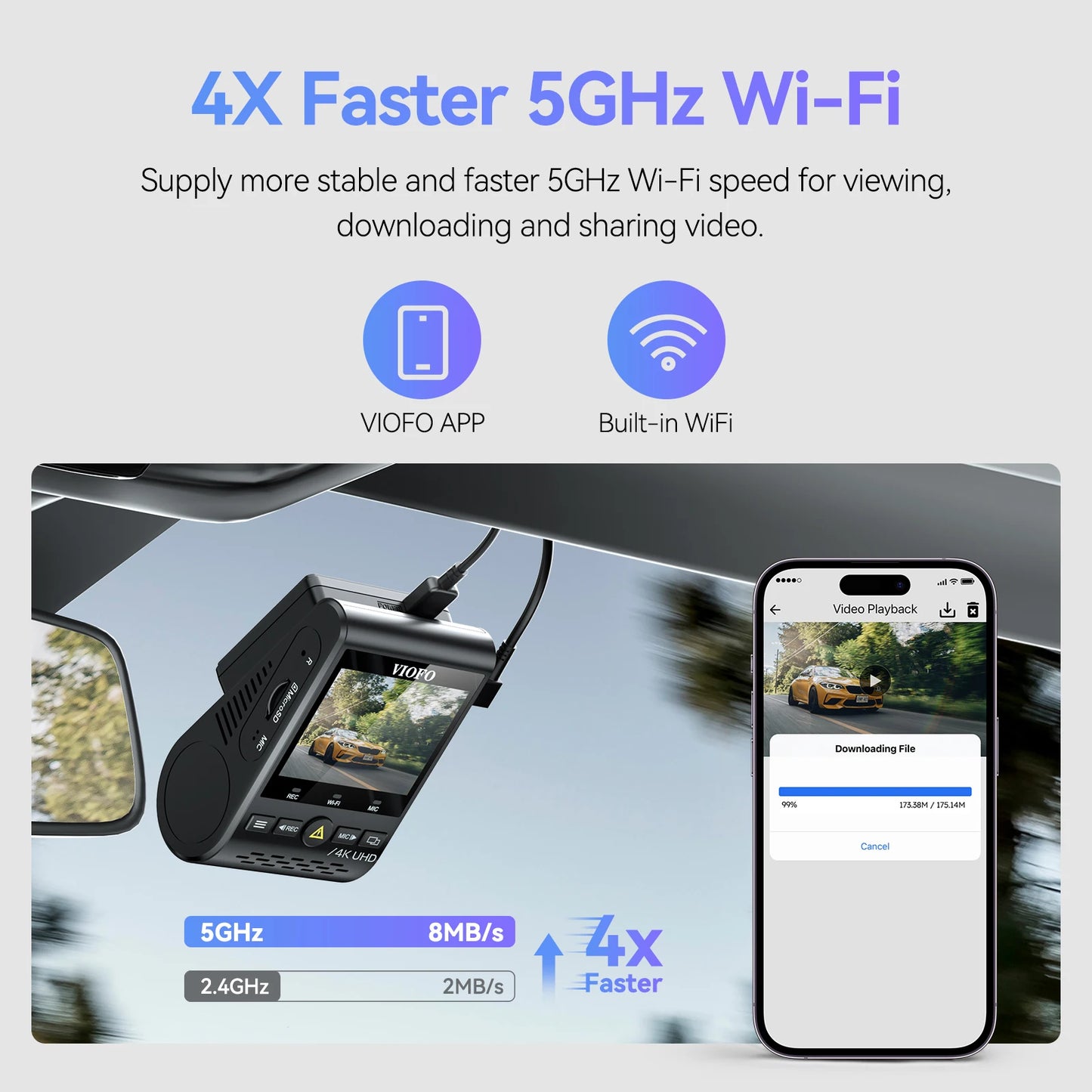 4K Front and 1080p Rear Dual Dash Cam with 64GB Card