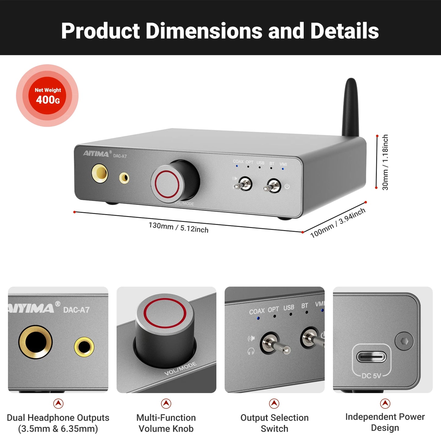 Portable USB DAC Bluetooth Audio Decoder with Amplifier