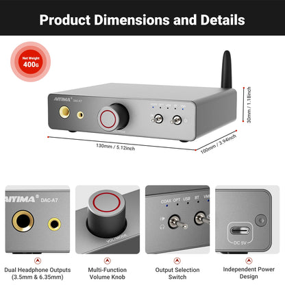 Portable USB DAC Bluetooth Audio Decoder with Amplifier
