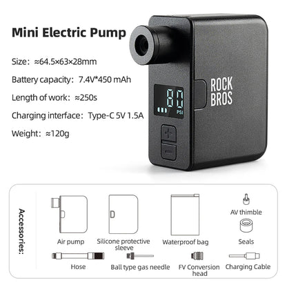 Portable Mini Electric Bike Pump 120PSI with Type C Charging