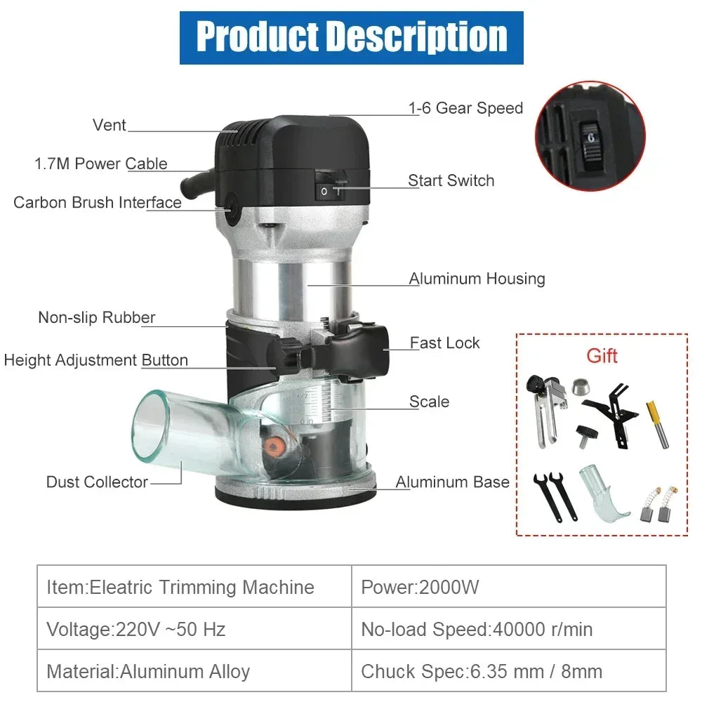 2000W Blue Wood Router with 40000RPM for DIY