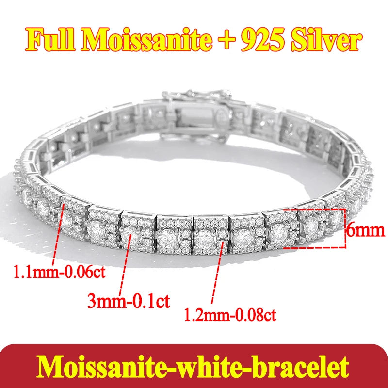 Womens Moissanite Tennis Bracelet 15cm Luxury Full Stone