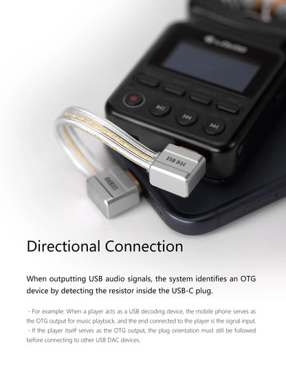 USB-C OTG Cable Pure Silver L-Shaped DAC Audio Cable