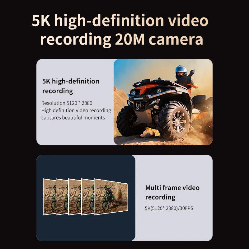 Waterproof 5K Action Camera for Bike and Helmet 32GB