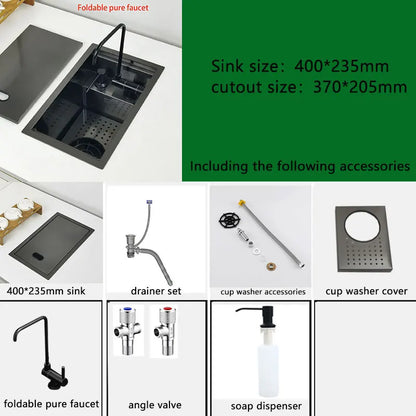 40cm Matte Black Mini Bar Sink with Cup Washer