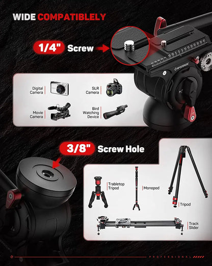 Lightweight Fluid Video Head Tripod Pan Tilt Aluminium