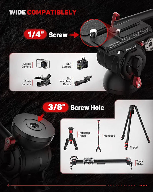 Lightweight Fluid Video Head Tripod Pan Tilt Aluminium
