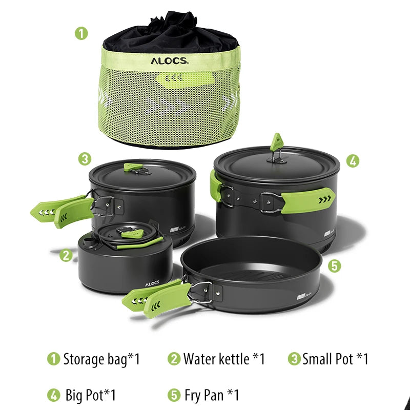 Portable Camping Cookware Set Pots Pan Kettle Mess Kit