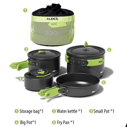 Portable Camping Cookware Set Pots Pan Kettle Mess Kit