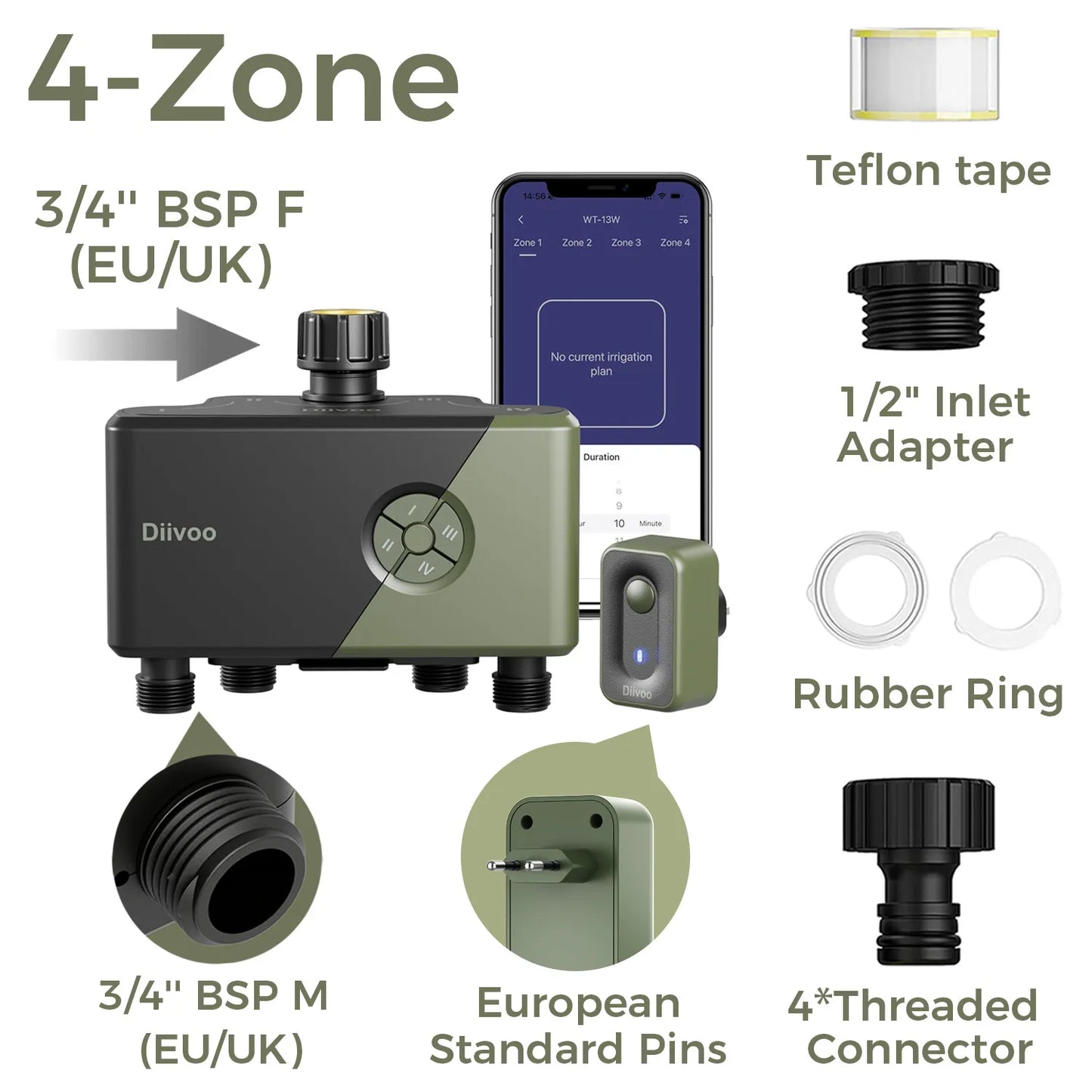 Smart 4-Zone BSP Garden Water Timer with App Control