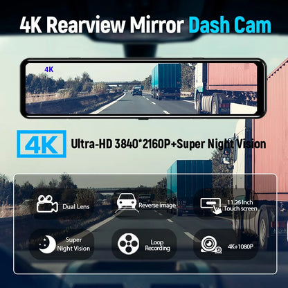 12 Inch 4K Dual Camera Rear View Mirror Dash Cam