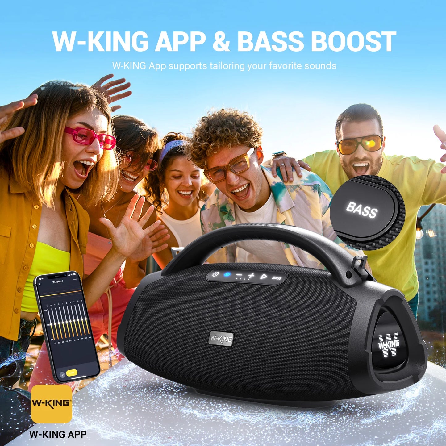 140W Portable Bluetooth 5.4 Waterproof Party Speaker with Massive Bass