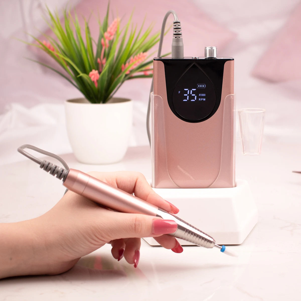 Rose Gold Rechargeable Nail Drill with Desktop Base