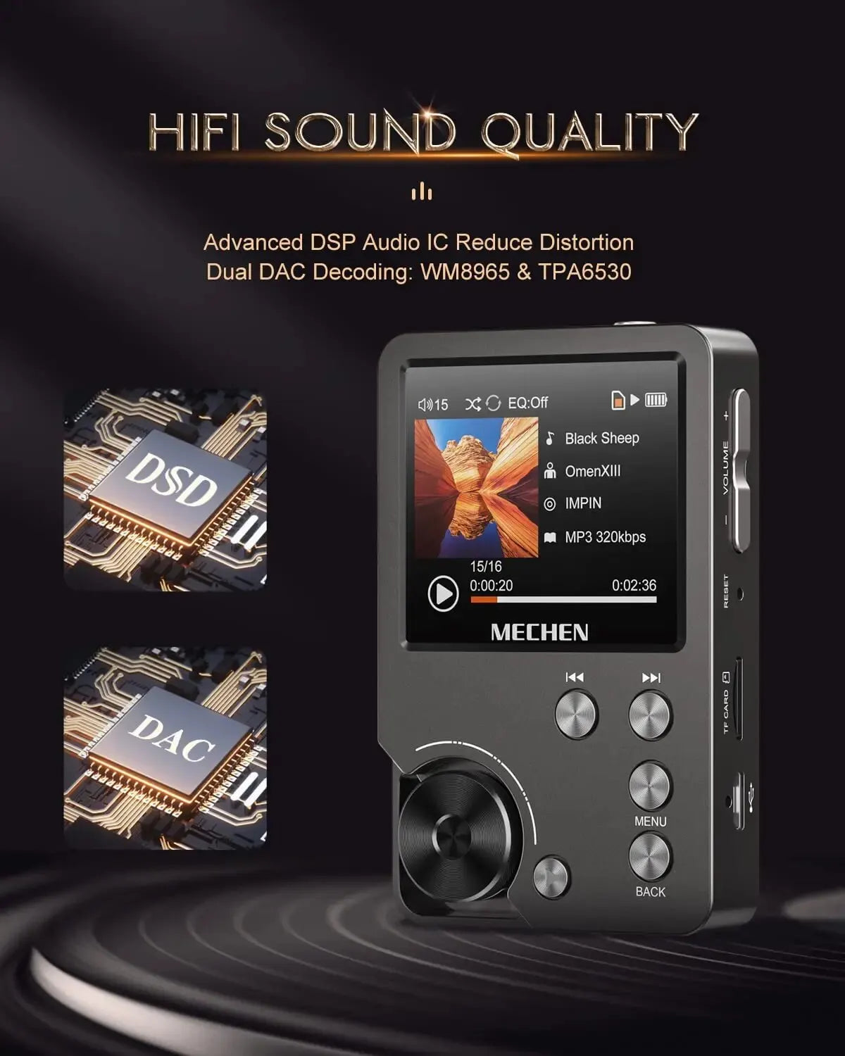 Portable HiFi MP3 Player 64GB Storage Supports 256GB