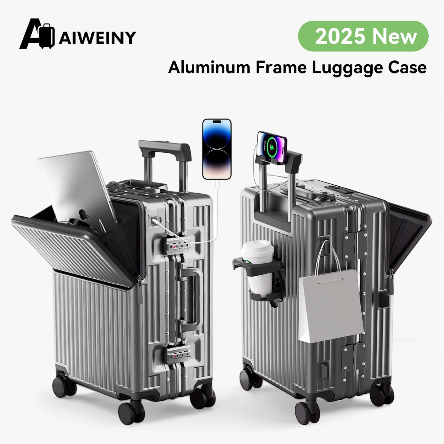 20" Gun Grey Hard Shell Luggage with Silent Wheels