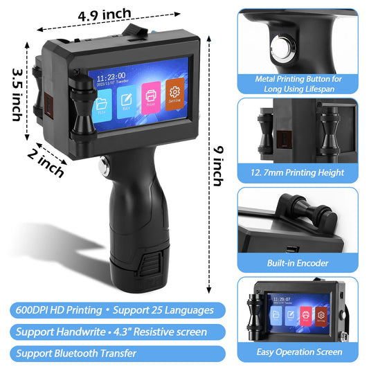 Handheld Batch Date and Barcode Inkjet Printer 12.7mm