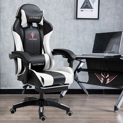 PU Leather White Gaming Chair with Footrest Adjustable Seat
