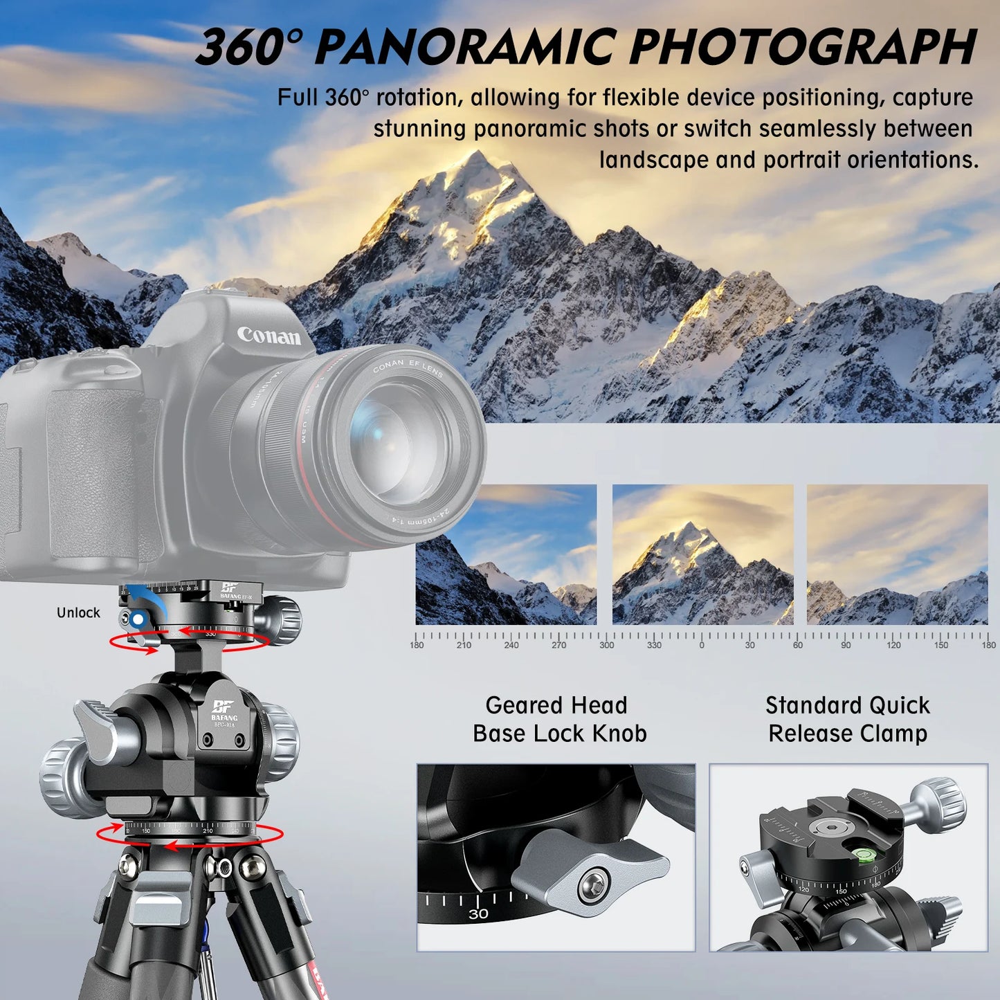 Professional Tripod Gear Head with Quick Release Plate 10kg