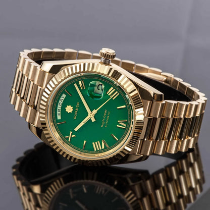 Waterproof Mechanical Day Date Men’s Watch 40mm Golden Green