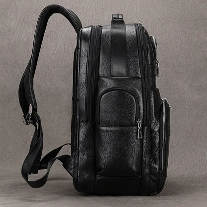 Large Capacity Leather Laptop Backpack with USB Charging