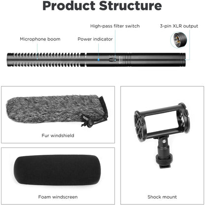 Super Cardioid Shotgun Condenser Microphone for DSLR Video