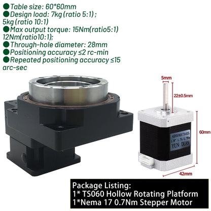 10:1 Precision Hollow Rotary Positioner for NEMA23 Motors