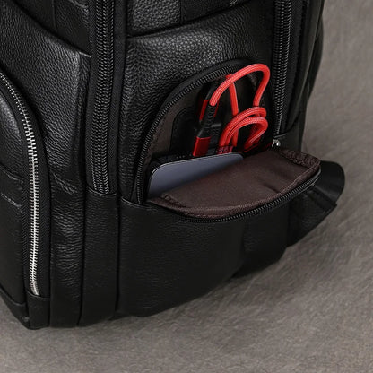 Large Capacity Leather Laptop Backpack with USB Charging