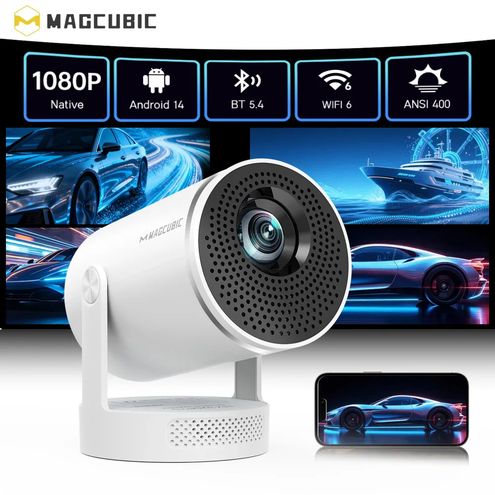 Native 1080P Android 14 Portable Projector Auto Focus