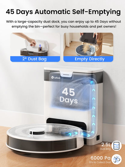 Black Robot Vacuum and Mop 6000Pa Smart Mapping Cleaner