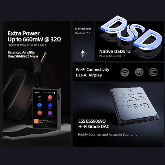 Portable Hi Res Music Player with Bluetooth and DAC Gray