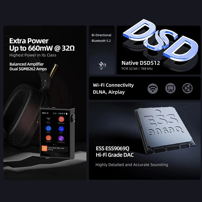 Compact Bluetooth Hi Res Audio Player with DSD Support Black
