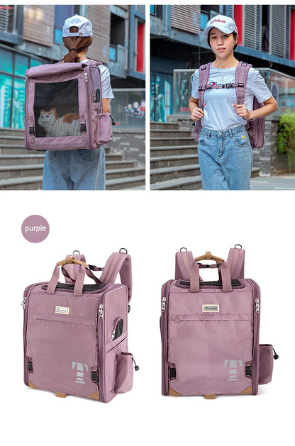 Portable Pet Travel Carrier Bag Breathable Design Purple