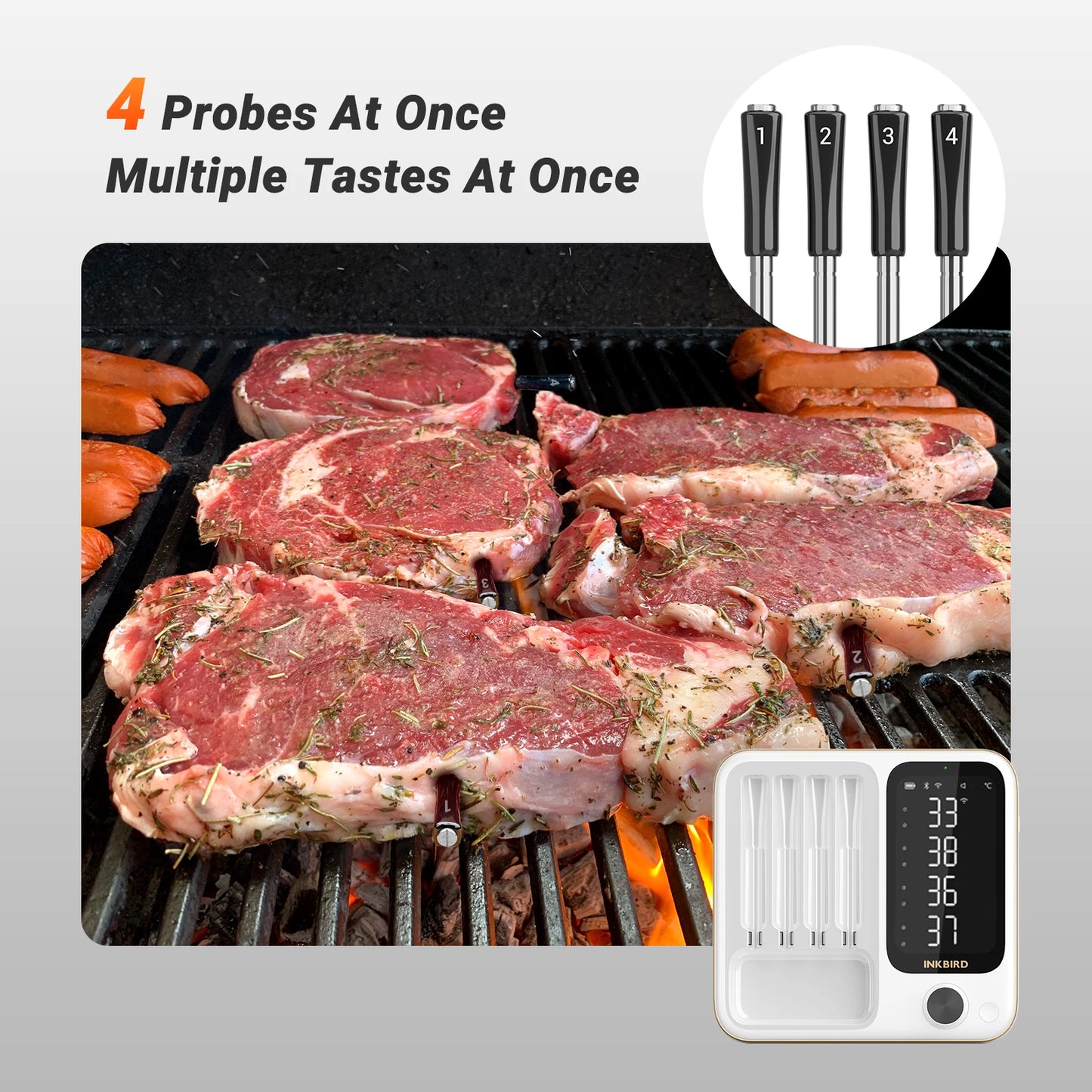 Smart WiFi Bluetooth BBQ Thermometer with 4 Wireless Probes