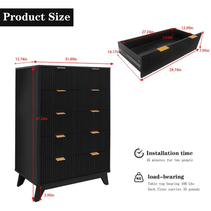 Modern 5 Drawer Tall Dresser Wave Fluted Design