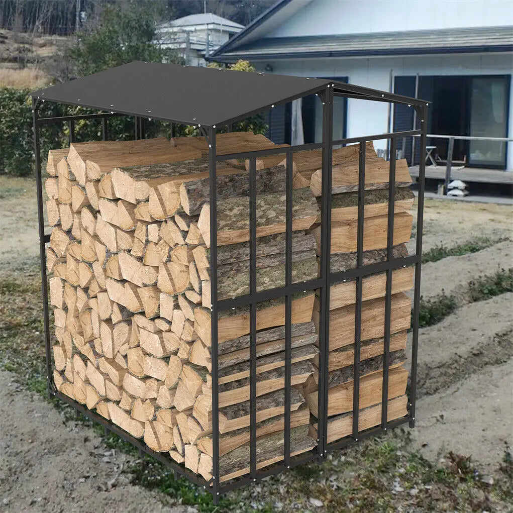 Heavy Duty Outdoor Firewood Rack with Weatherproof Cover