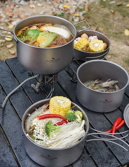 Portable 4-Piece Titanium Cookware for Outdoor Camping