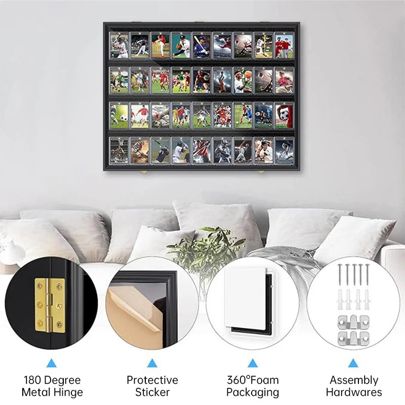 Sports Card Display Case UV Acrylic Front Gray Wooden