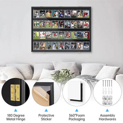 Sports Card Display Case UV Acrylic Front Gray Wooden