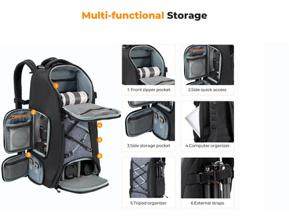 25L Camera Backpack with Laptop Compartment and Tripod Strap